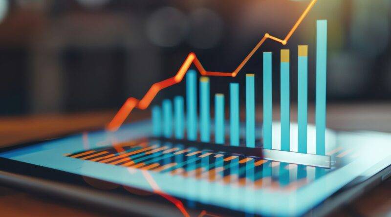 Diagramm mit Balken und Linien, dargestellt auf einem digitalen Display, zur Veranschaulichung von Wachstums- und Finanztrends mit Sage 100 Rechnungswesen